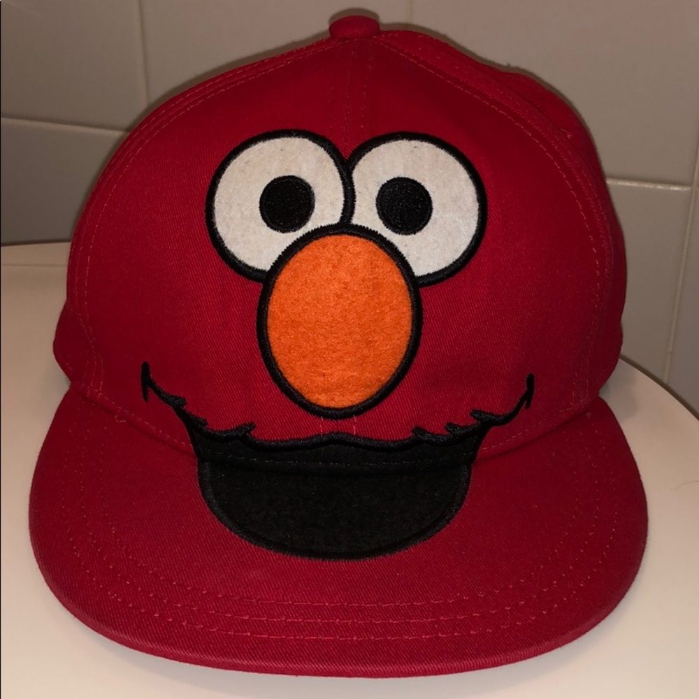 Sesame Street Elmo Finished Flat Brim Baseball Cap In Bright Red